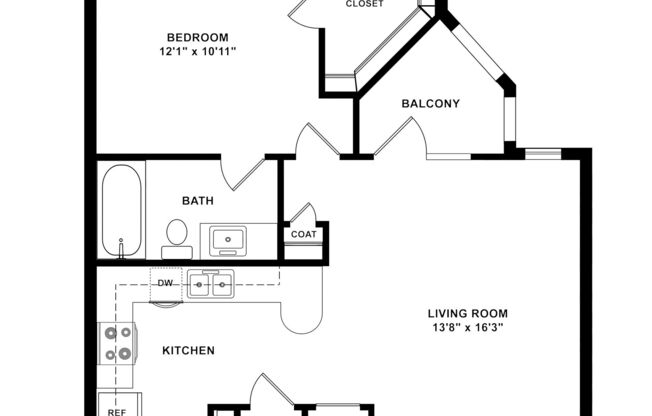 1 bed, 1 bath, 658 sqft, $1,305
