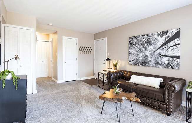 a living room with a couch and a coffee table