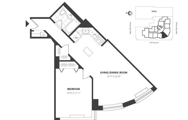 1 bed, 1 bath, 693 sqft, $6,544, Unit 19G