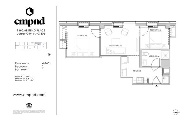 2 beds, 1 bath, 708 sqft, $3,350, Unit 1801