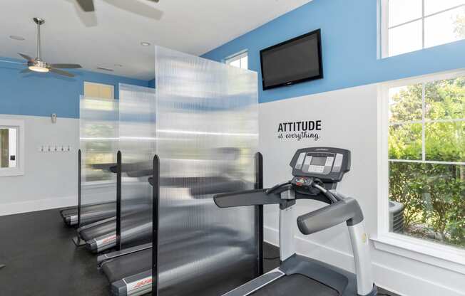 the gym has cardio equipment and a flat screen tv