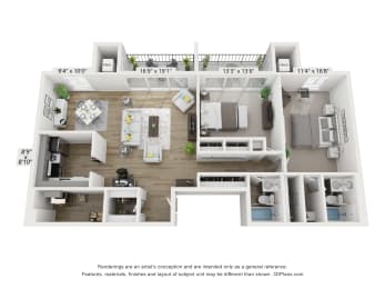2 beds, 2 baths, 1,185 sqft, $1,741