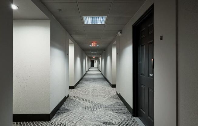 Hallway to apartment units at Vera Cortez Hill, San Diego, California