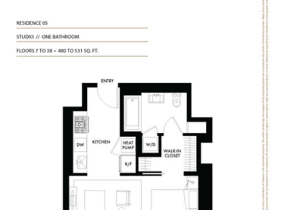 Studio, 1 bath, 531 sqft, $2,500, Unit 2005