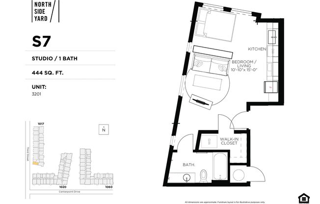 Studio, 1 bath, 444 sqft, $1,075, Unit 3201