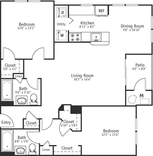 2 beds, 2 baths, 1,168 sqft, $3,095, Unit 131