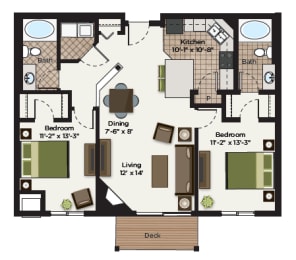 2 beds, 2 baths, 1,166 sqft, $1,833