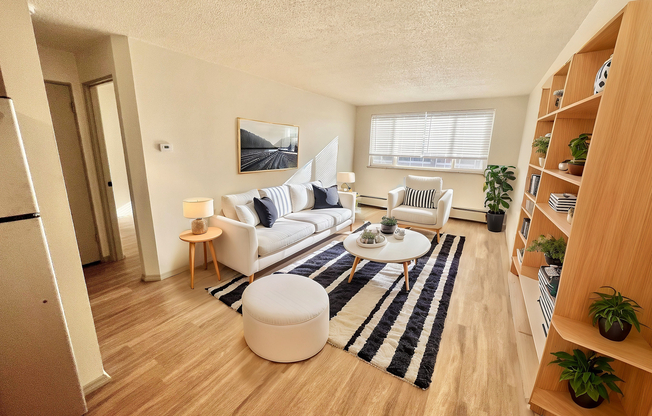 Step into a warm and stylish living space designed for relaxation.