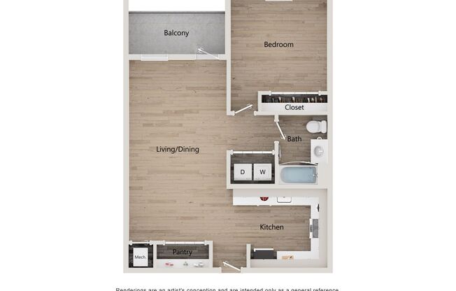 1 bed, 1 bath, 836 sqft, $1,950, Unit B1-103