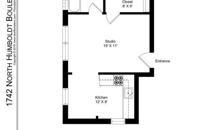 Studio, 1 bath, 402 sqft, $1,250, Unit 107
