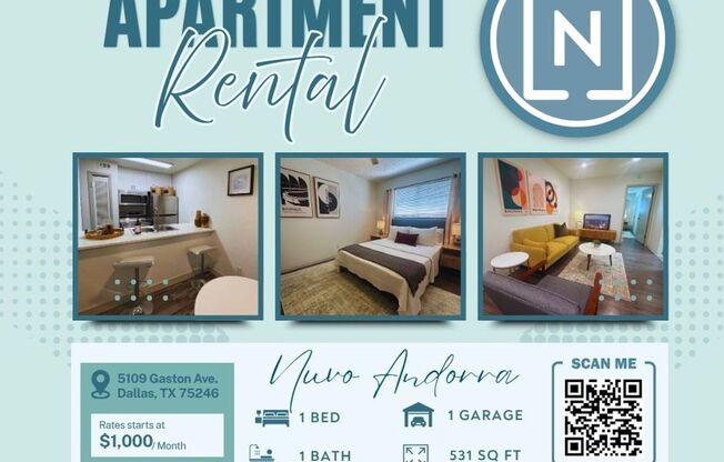 1 bed, 1 bath, 531 sqft, $1,000, Unit 104