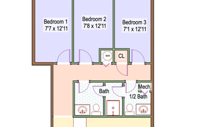 3 beds, 2 baths, $715