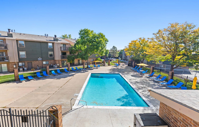 our apartments have a resort style pool with lounge chairs