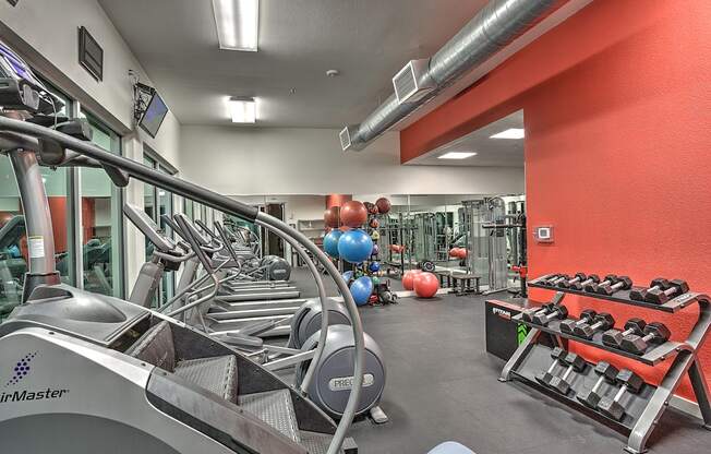 Large Fitness Center with high-tech exercise equipment at The Mosaic on Broadway, Texas, 78215