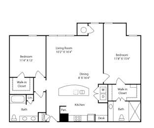 2 beds, 2 baths, 1,250 sqft, $2,140