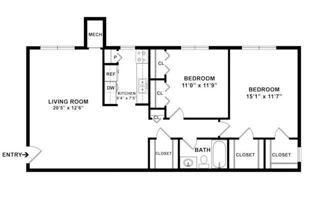 2 beds, 1 bath, 930 sqft, $1,510