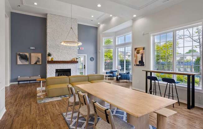 Social area in resident clubhouse with fireplace - The Gardens at Polaris