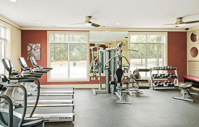 Fitness center with cardio equipment; free weights; resistance training equipment