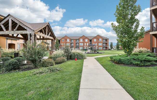 the preserve at cardinal woods exterior walkway to apartment buildings