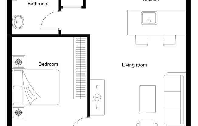 1 bed, 1 bath, 593 sqft, $1,850, Unit 208