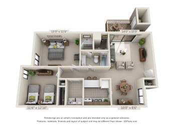 2 beds, 1 bath, 1,008 sqft, $1,267