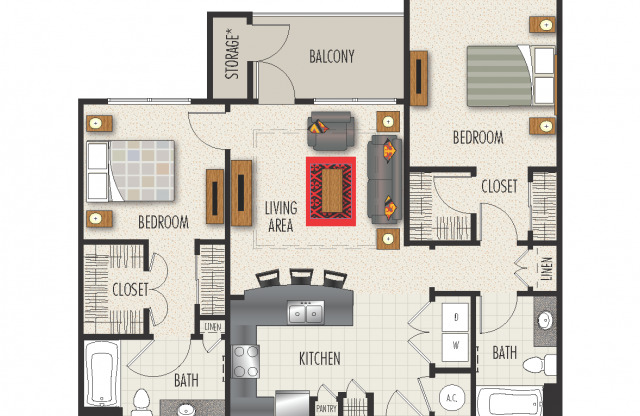 2 beds, 2 baths, 1,143 sqft, $1,720