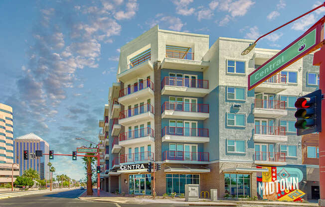 A street view of a multi-story building with the sign "Central Motown" on the ground floor.