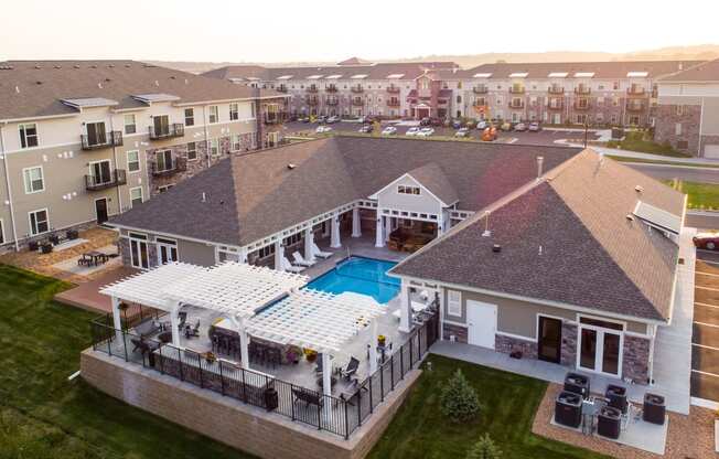 Aerial View of the Outdoor Pool and Sundeck