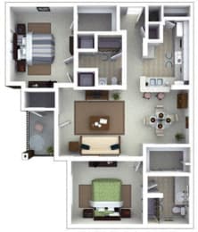 2 beds, 2 baths, 1,210 sqft, $1,599