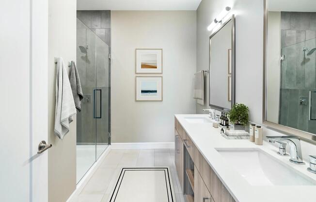Spa-inspired bathrooms feature select homes with sleek glass showers and dual vanities designed for both style and function.