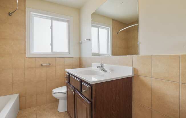 a bathroom with a sink and a toilet and a mirror