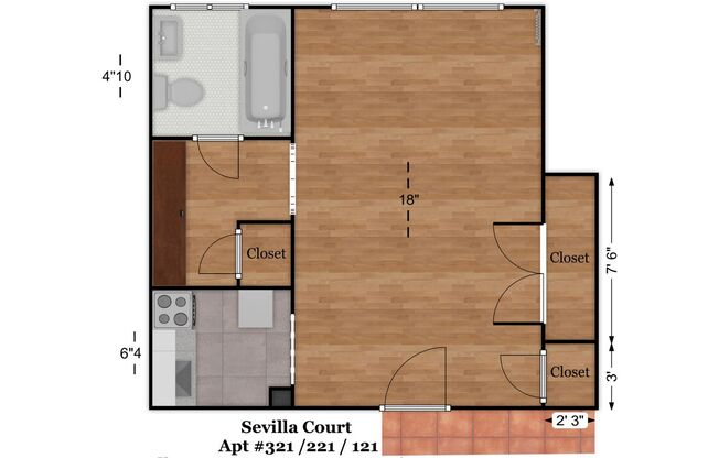 Studio, 1 bath, 400 sqft, $785, Unit 221