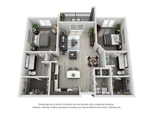 2 beds, 2 baths, 1,206 sqft, $2,629