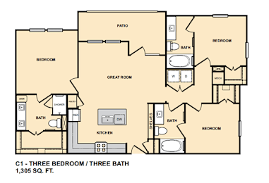 3 beds, 3 baths, 1,305 sqft, $2,110