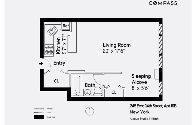 Studio, 1 bath, $3,100, Unit 10B