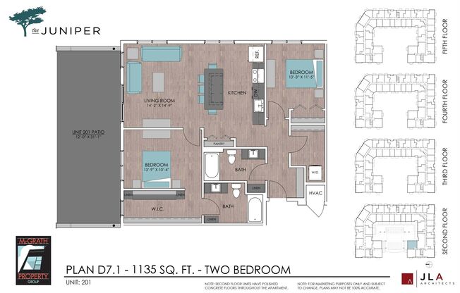 2 beds, 2 baths, 1,135 sqft, $2,195, Unit 201