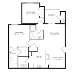 2 beds, 2 baths, 1,104 sqft, $1,545
