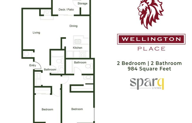 2 beds, 2 baths, 984 sqft, $2,310, Unit K202