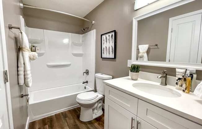 a bathroom with a sink toilet and a bath tub