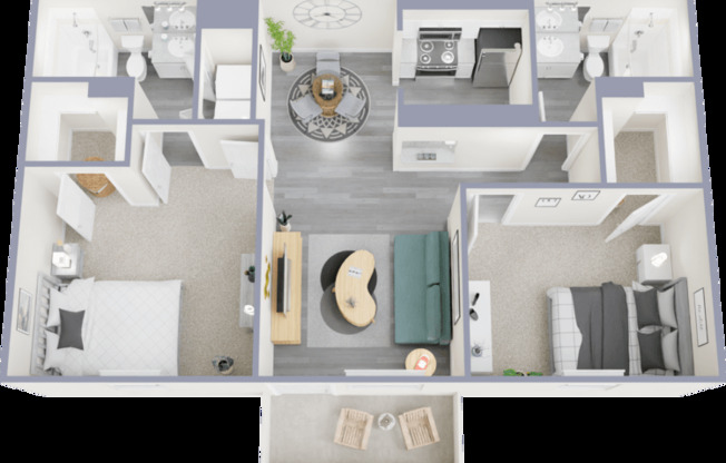 2 beds, 2 baths, 960 sqft, $1,299