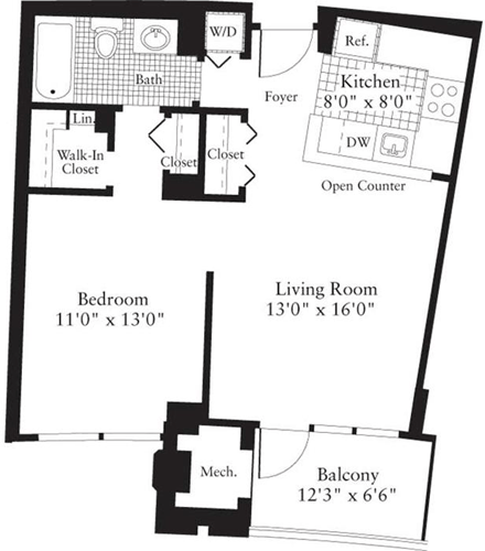 1 bed, 1 bath, 631 sqft, $2,312, Unit 0416