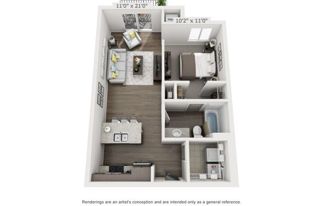 Studio, 1 bath, 639 sqft, $975, Unit 305