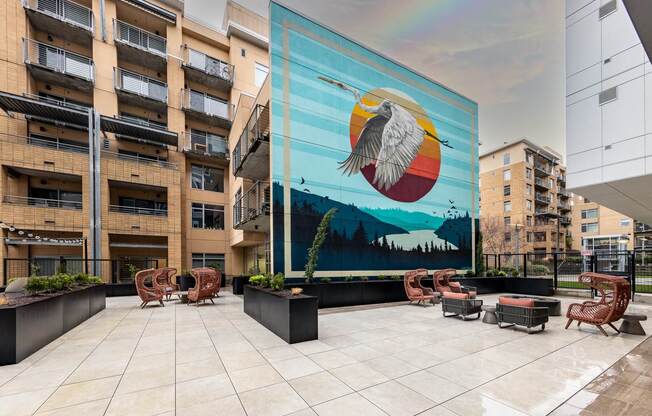Egret Sunset Mural Outdoor Courtyard - Coen & Columbia