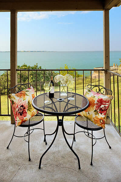 Patio with table and two chairs