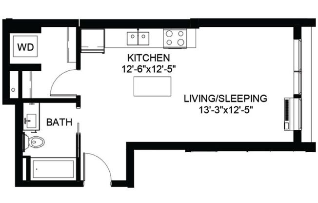Studio, 1 bath, 455 sqft, $1,245, Unit 214