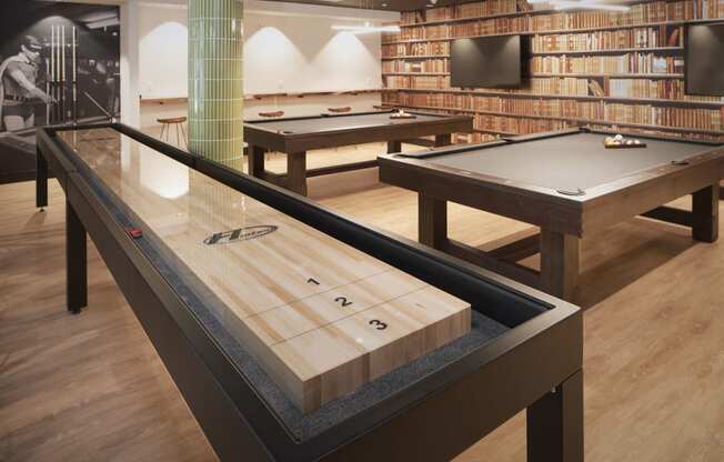 Mission Valley Apartments for Rent - Large Community Game Room with Two Billiards Tables, Two TVs, and Bar Seating.