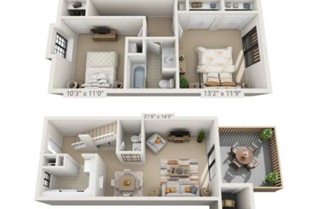 2 beds, 1.5 baths, 960 sqft, $1,040