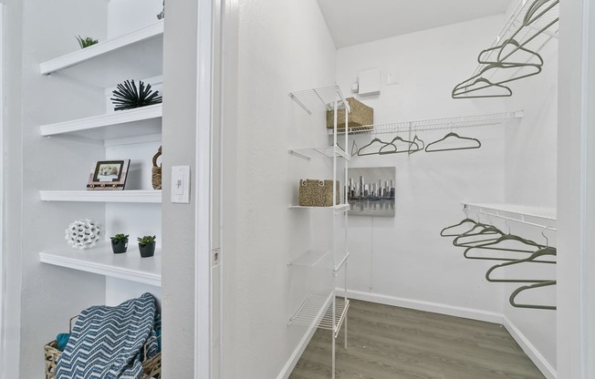 a walk in closet in a 555 waverly unit