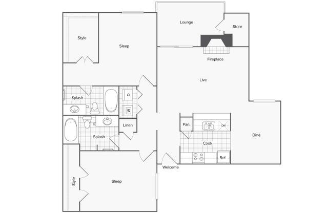 2 beds, 2 baths, 1,075 sqft, $1,489