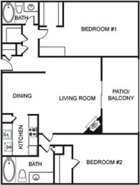 2 beds, 2 baths, 1,288 sqft, $1,139